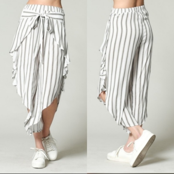 GRAY STRIPE WRAP PANTS - Picture 4 of 5